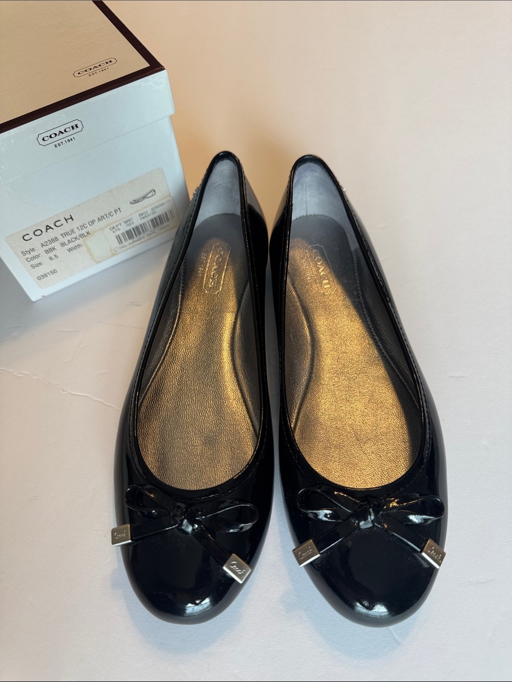Coach True Op Art Patent Ballet Flats Black Size 6.5 A2388